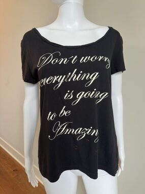 Black Scoop Neck Graphic Tee with Positive Script